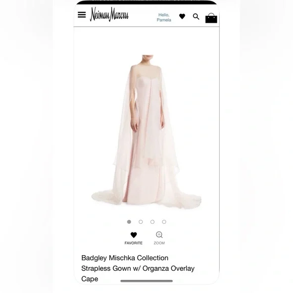 Neiman Marcus Badgley Mischka Blush Pink Strapless Gown w Organza Sheer Overlay - Picture 7 of 9